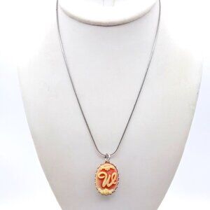 Vintage Initial W Pendant Necklace, Coquette Script with Floral Pastel on Silver